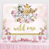 Lofaris Safari Glitter Pink Golden Wild One Birthday Backdrop